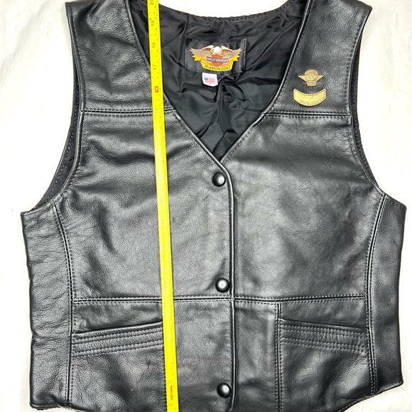 Vintage Harley Davidson 1996 Black Leather Vest Pins Biker Women’s Size M USA - Picture 3 of 8